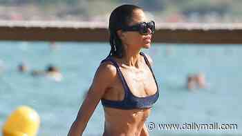 Emma Thynn, 40, shows off her super-toned figure in a tiny bikini as she enjoys a dip at Le Club 55 in St Tropez