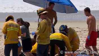 California woman, 49, suffered heart attack and almost drowned after being struck by giant wave while walking along beach