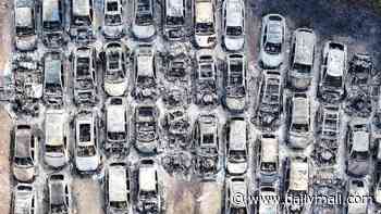 Huge inferno damages 140 cars at holiday parking site near Gatwick Airport: Man, 67, arrested on suspicion of arson