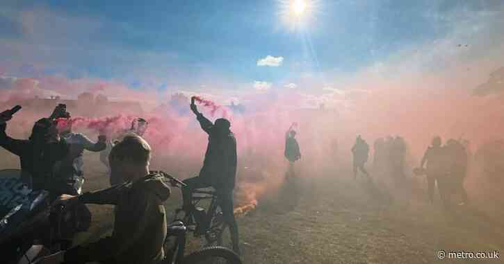 Masked motorcyclists fire flares at memorial for A66 joyrider