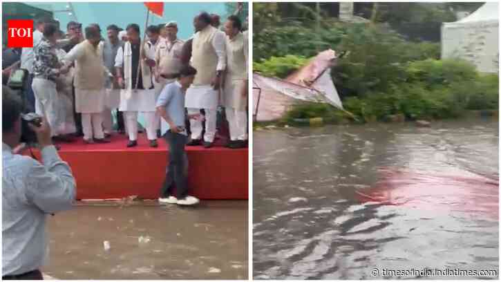 ‘Swimming pool at Talkatora Stadium’: AAP mocks BJP over waterlogging at Nitin Nabin event