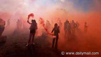 Outrage at 'disrespectful' balaclava-clad youths setting off flares and releasing balloons in tribute to dead A66 'joyriders' who killed two police officers