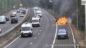 Car fire causes long A470 delays