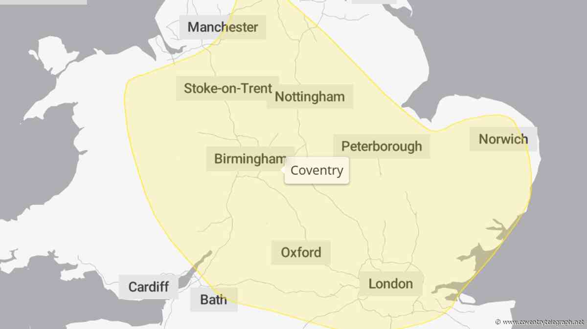 Met Office issues 19 hour long yellow thunderstorm with 'intense rain' warning for Coventry