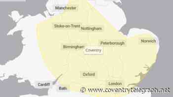 Met Office issues 19 hour long yellow thunderstorm with 'intense rain' warning for Coventry