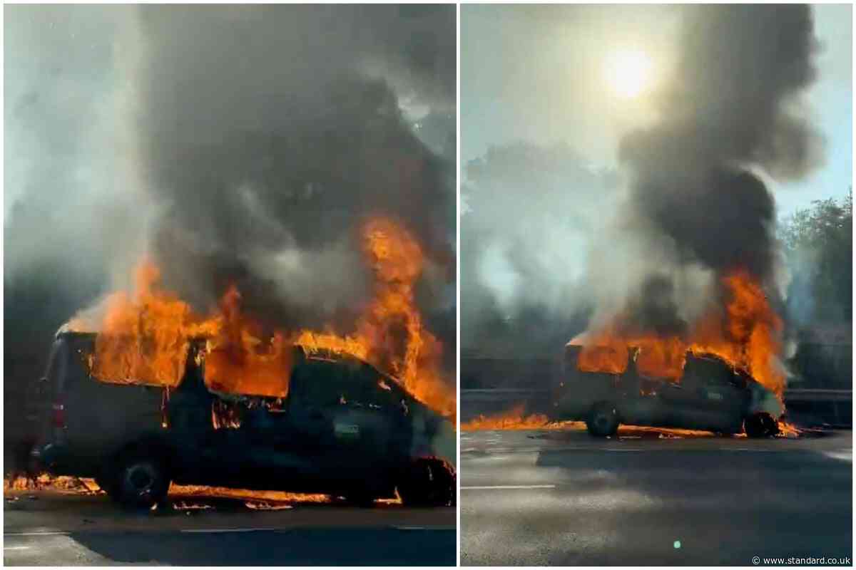 Gatwick travel chaos as van fire bursts into flames on motorway causing huge delays