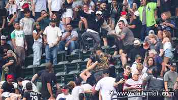 Crazed baseball fan launches flying kick at another as second vicious brawl breaks out in the stands in Chicago within a week