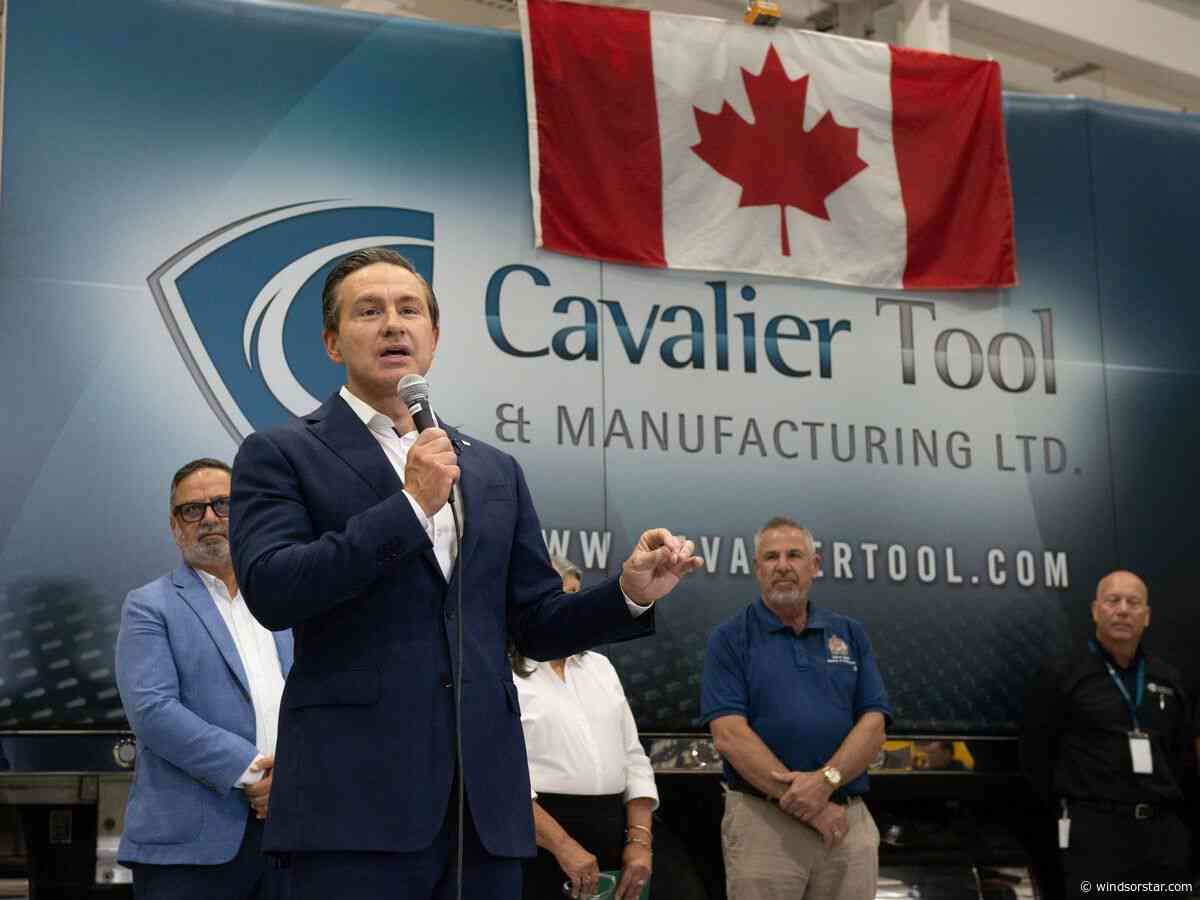 Poilievre calls for continued fight against 'terrible' U.S. auto tariffs during Windsor stop