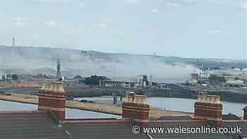 Smoke billows from Cardiff docks as firefighters tackle blaze on ship