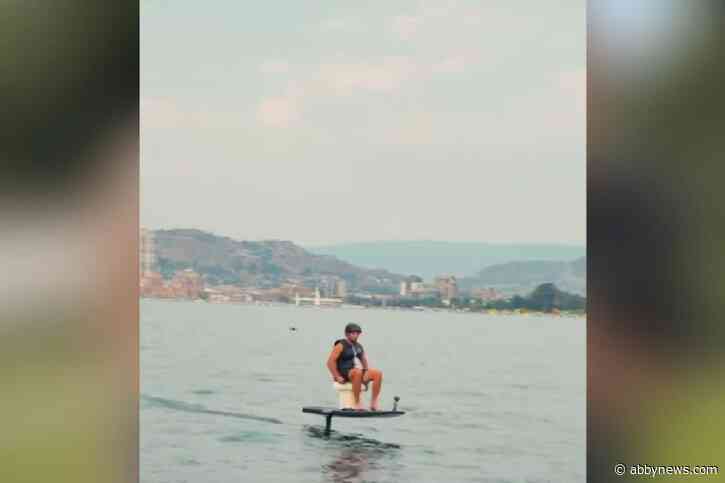 Taking outhouse to another level: Man rides toilet on Okanagan lake