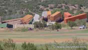 Train derails near New Mexico golf course, leaving massive pile-up of freight cars