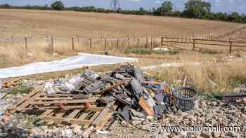 Abandoned vehicles and rubbish piles left behind by travellers who set up illegal camp in 'land grab' on green belt site near village over Easter bank holiday weekend