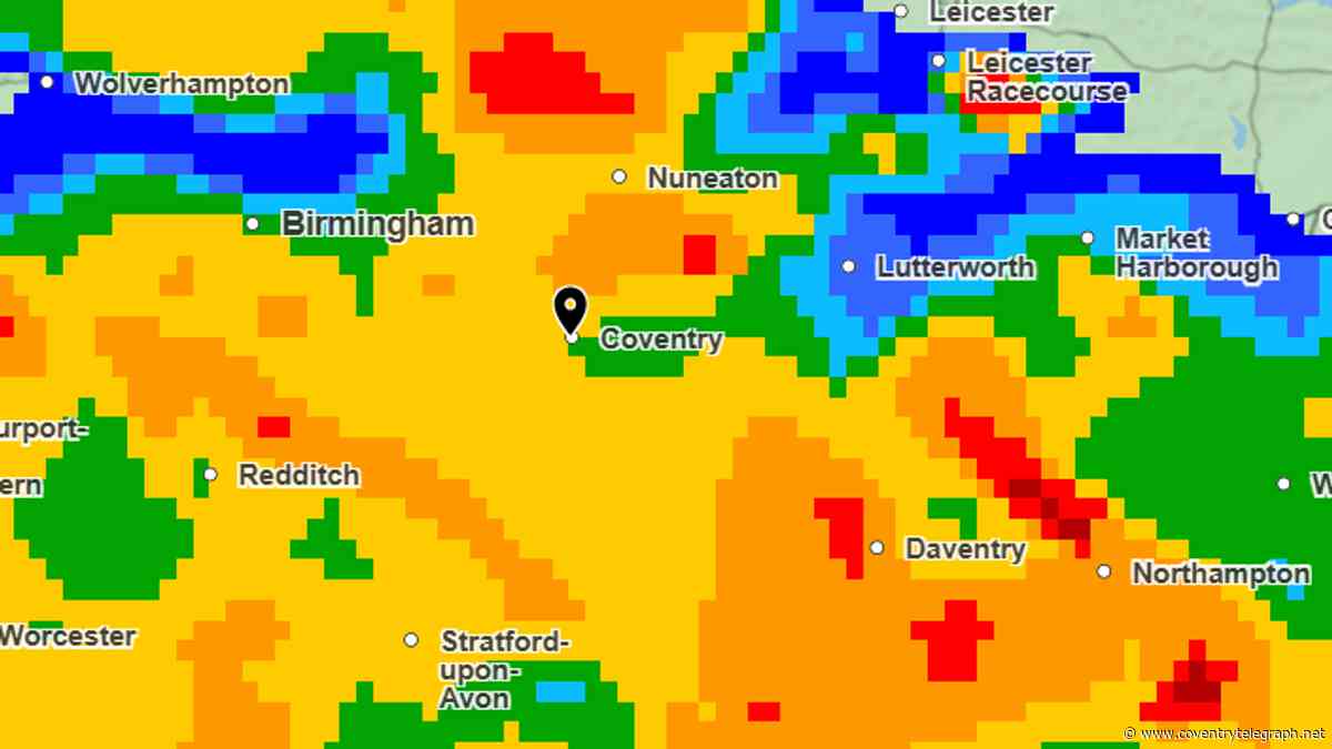 Exact time huge band of heavy rain will soak Coventry as yellow thunder warning triggered