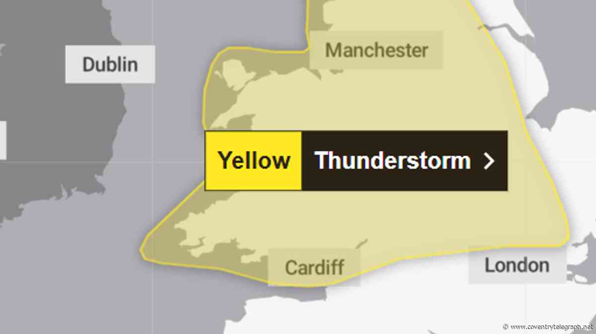 Fresh yellow thunder and 'three hours of heavy rain' warning for Coventry