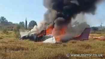 Plane bursts into flames in mid-air and crashes as emergency parachute deployed