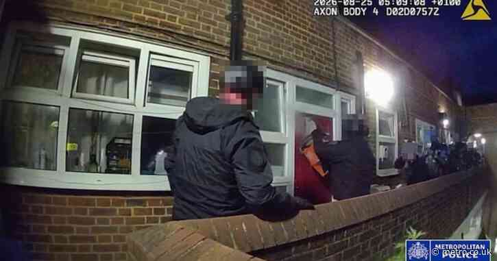 Bodycam footage shows moment suspected knife smuggler woken by police sawing through door