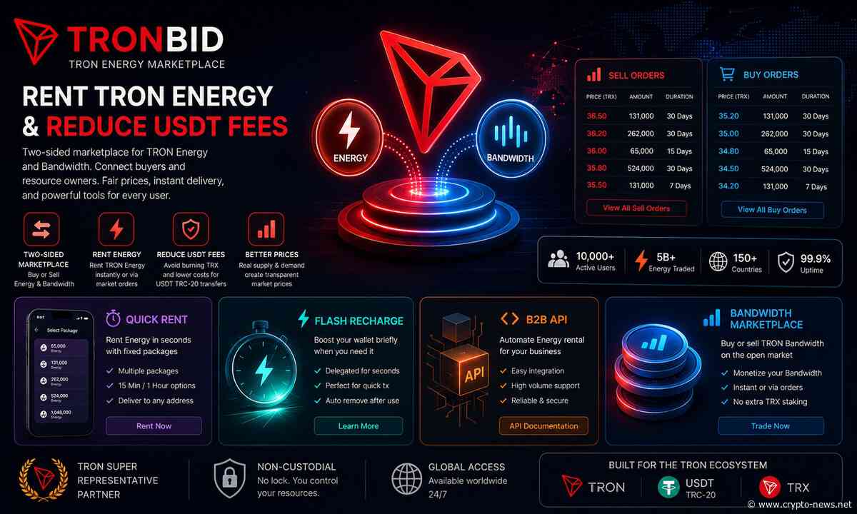 Rent TRON Energy and Reduce USDT Fees : TronBid Expands Marketplace