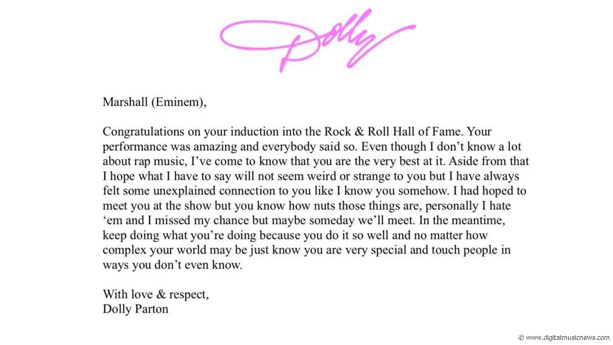 Eminem Shares Touching Letter He Received from Dolly Parton After His R&R Hall of Fame Induction