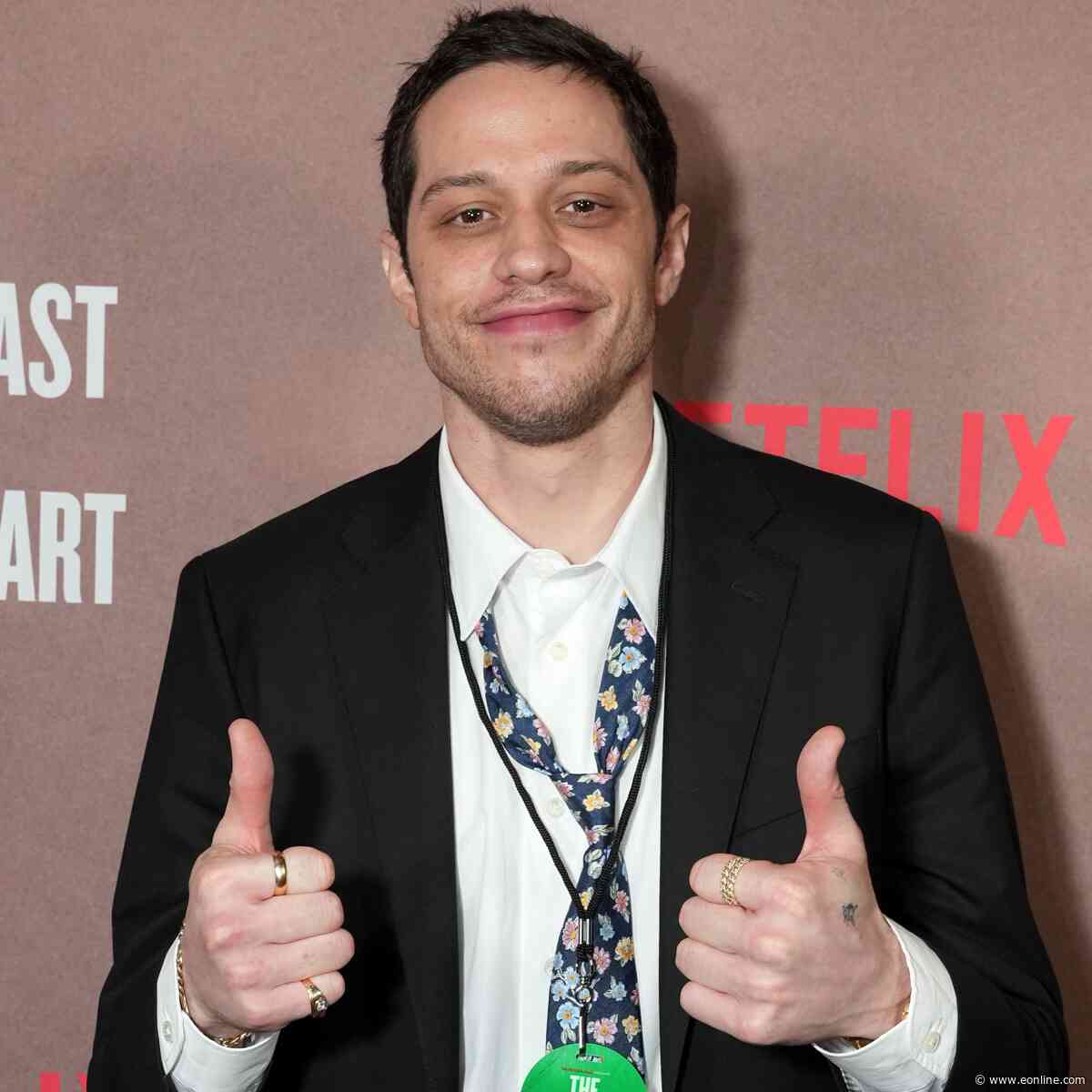Pete Davidson Looks So Different With Blue Eyes, Long Dark Hair on Set