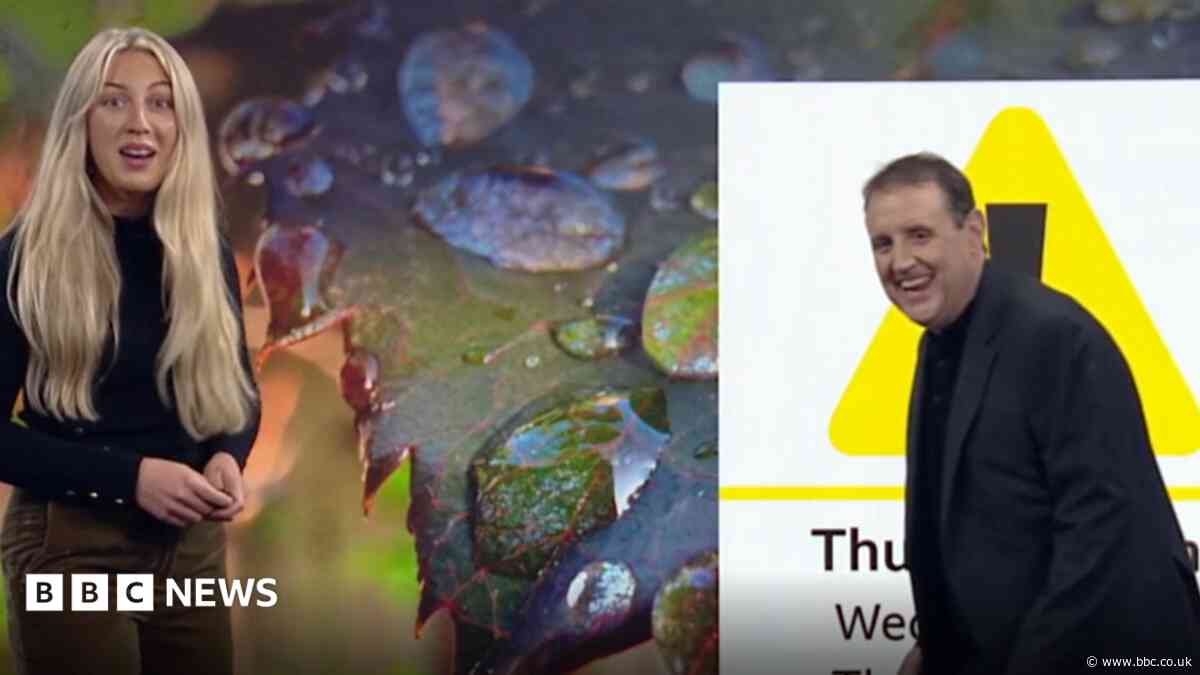 Moment Peter Kay gatecrashes BBC weather report