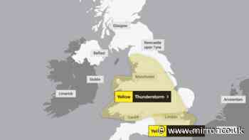 Two thunderstorm warnings issued for millions of Brits on Thursday - full list of counties