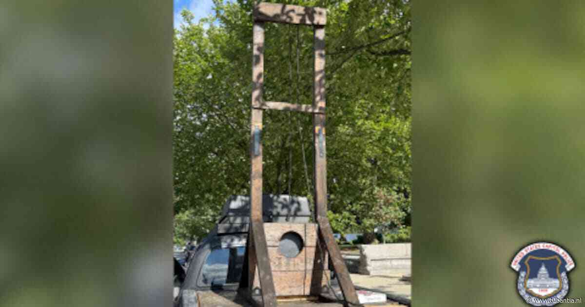 Als je dacht dat je alles gezien had: Capitoolpolitie arresteert man met guillotine aan wagen