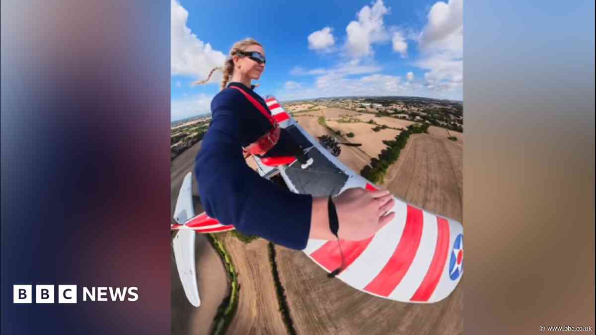 Sydney Sweeney wing-walks on plane above Headcorn