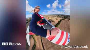 Sydney Sweeney wing-walks on plane above Headcorn