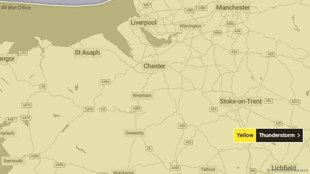 Cheshire put under 16-hour Met Office warning for thunderstorms