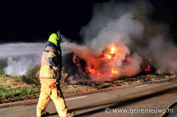 Berg met gemaaid riet vliegt in brand