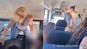 Chaotic moment parent smashes way onto California school bus to confront driver who wouldn't let kids off
