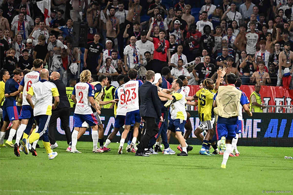 Former Arsenal star Matteo Guendouzi sparks wild brawl and fan attack in chaotic Champions League tie