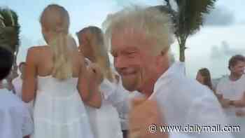 Richard Branson dances on the beach with his grandchildren as he shares 'special family moment' from his late wife Joan's celebration of life service on Necker Island