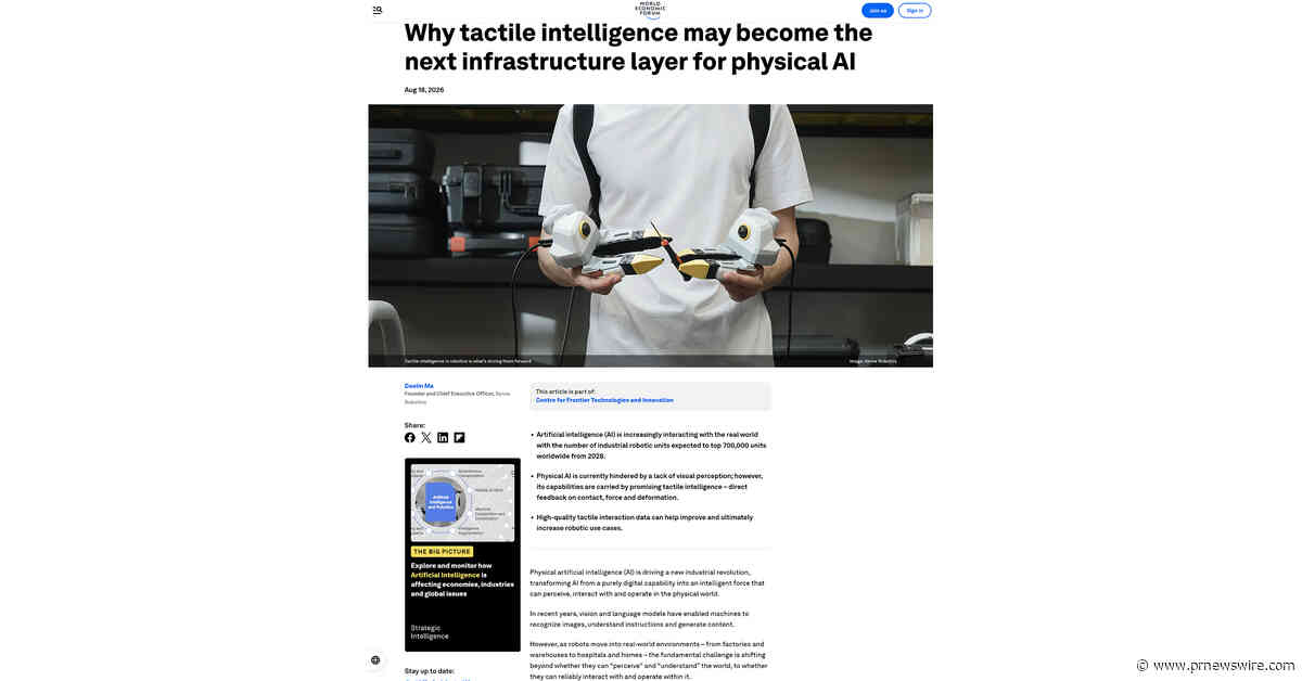 Xense Robotics CEO Daolin Ma Publishes Bylined Article in the World Economic Forum