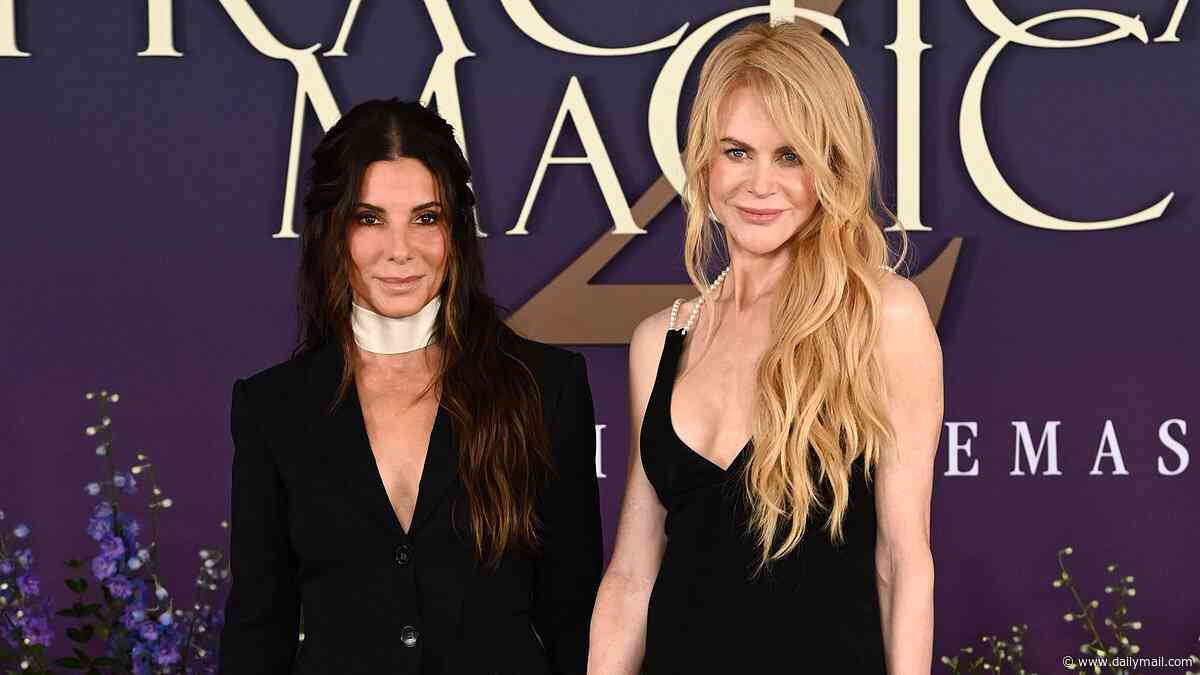 Nicole Kidman and Sandra Bullock inject some spooky glamour to the Practical Magic 2 photocall as they strike a pose in plunging black ensembles
