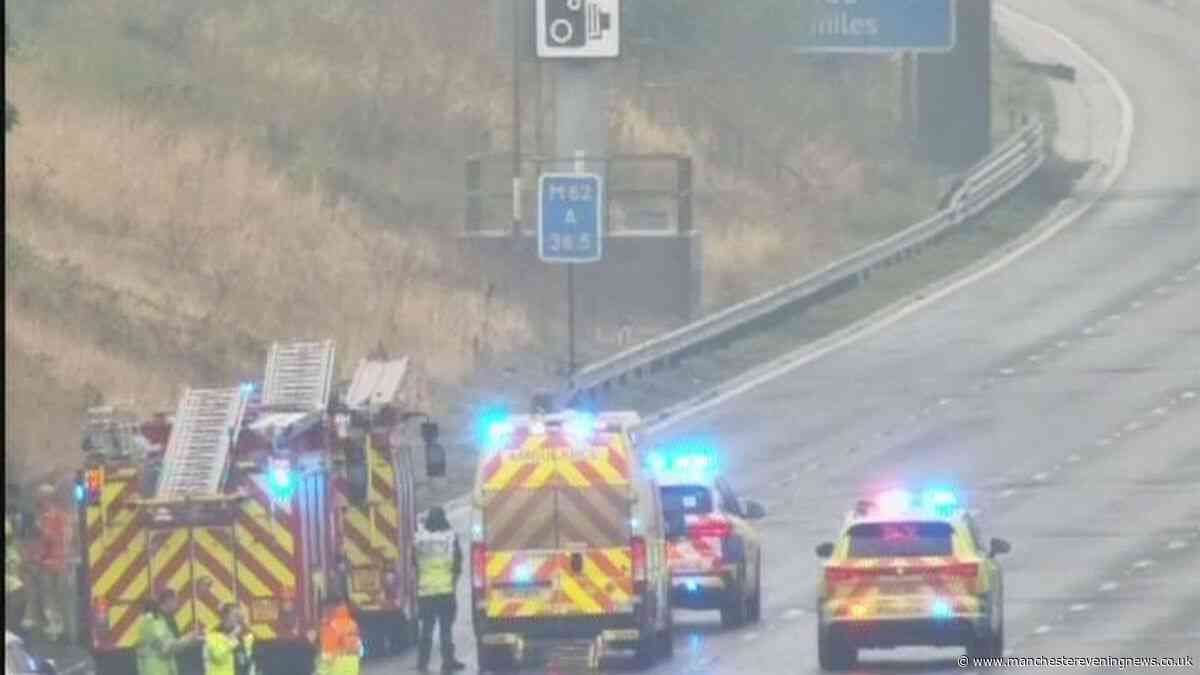 M62 LIVE as motorway shut after crash with vehicle overturned