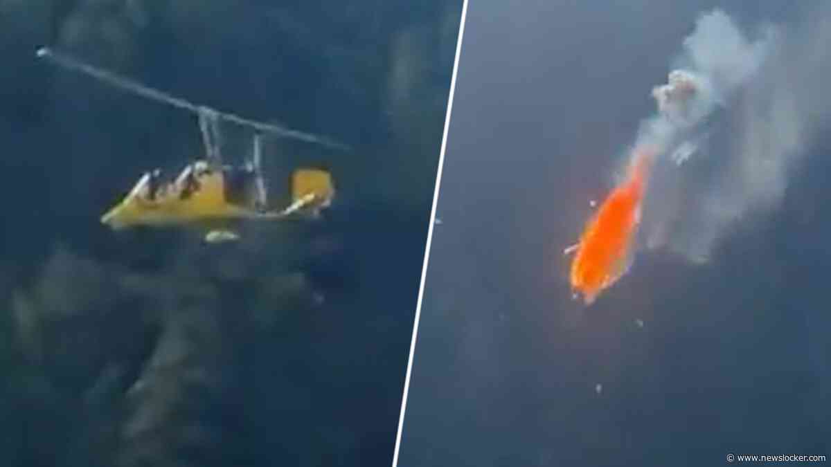 Heftig ongeluk gefilmd: gyrocopter vliegt tegen kabels en crasht