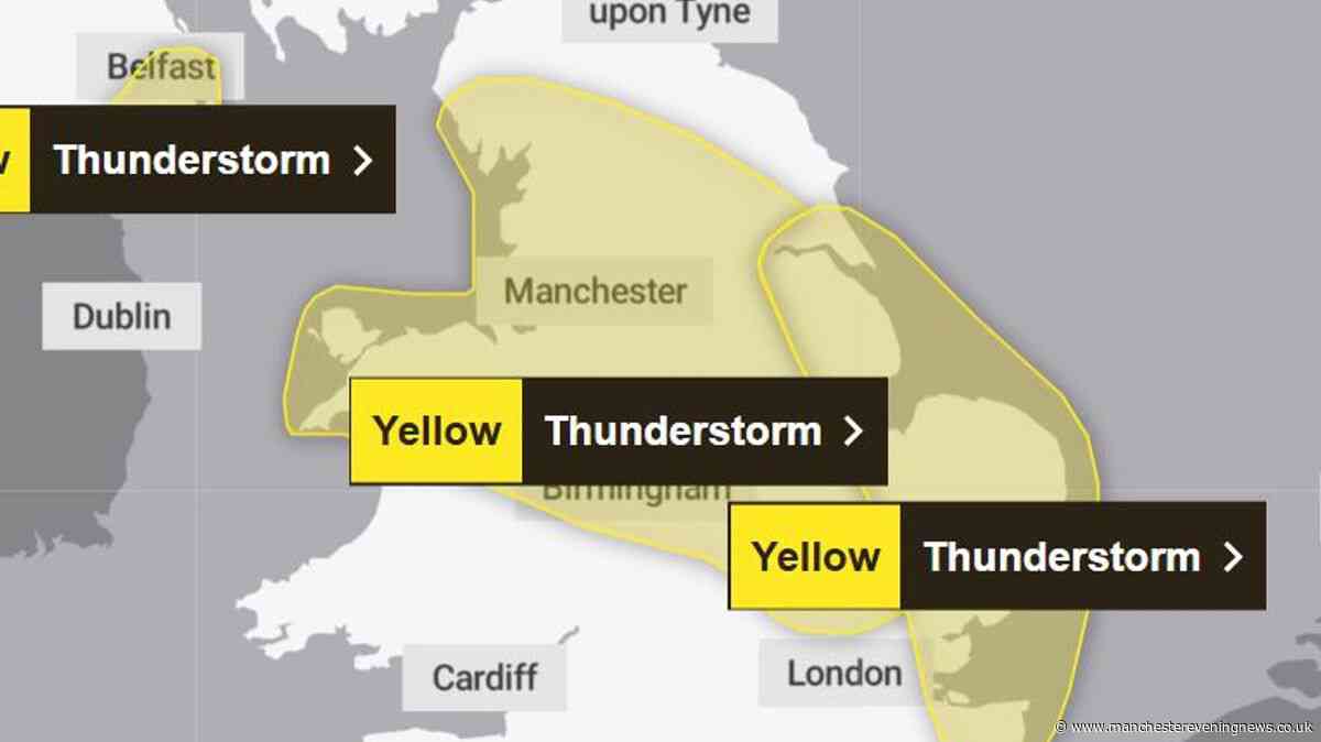 Thunderstorm warning extended by Met Office as heavy rain batters Greater Manchester