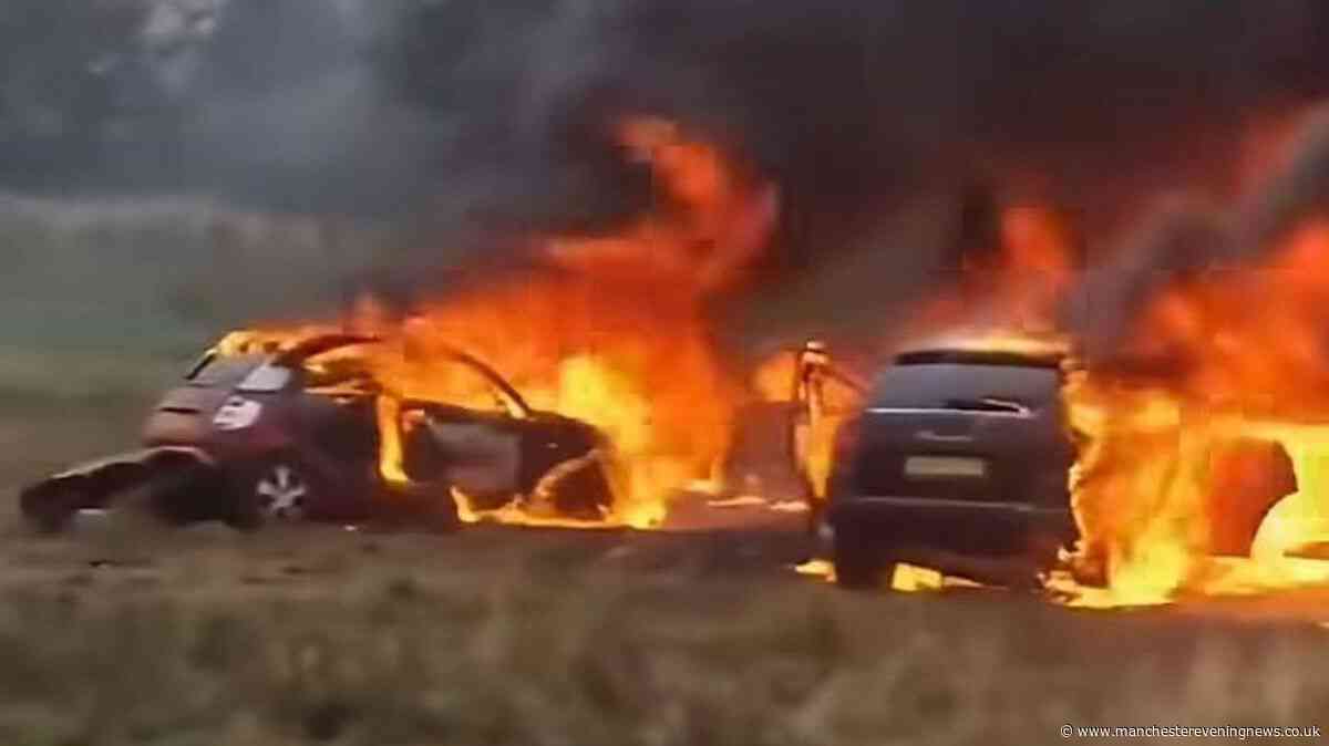 Cars torched at Teesside A66 crash victim memorial as 200 police officers deployed