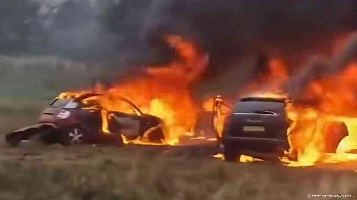 Cars 'set on fire' at A66 crash memorial in County Durham as 200 extra police officers deployed