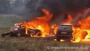 Cars 'set on fire' at A66 crash memorial in County Durham as 200 extra police officers deployed
