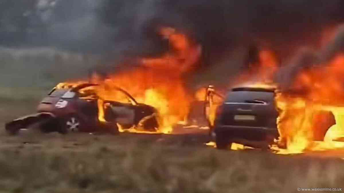 Footage shows 'cars set on fire' at tribute to A66 crash victim as 200 police officers deployed