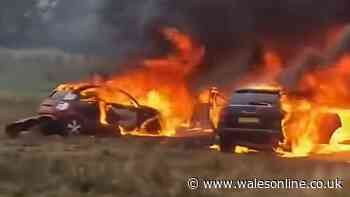 Footage shows 'cars set on fire' at tribute to A66 crash victim as 200 police officers deployed