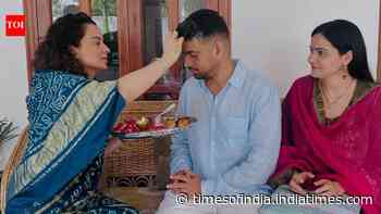 Kangana celebrates Raksha Bandhan in a saree after criticising Kriti's outfit in ad: PICS