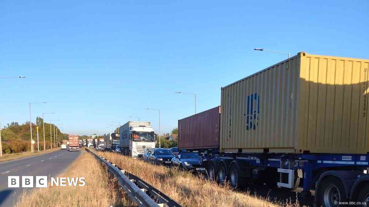 Trucks queuing at London Gateway container port