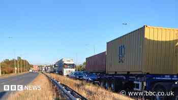 Trucks queuing at London Gateway container port