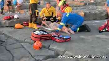 Man injured after falling onto rocks next to Welsh coastline