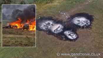 Drone footage shows scorched aftermath of cars ablaze at A66 memorial event
