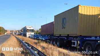 Trucks queuing at London Gateway container port