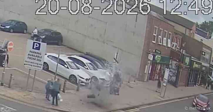 Manhole explodes on high street pavement narrowly missing shoppers